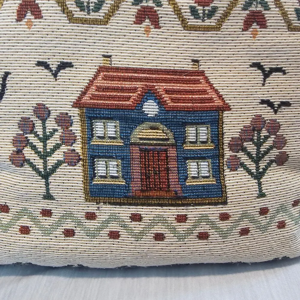 Vintage Alphabet Needlepoint Decorative Pillow Purple Home Cottage Country Decor